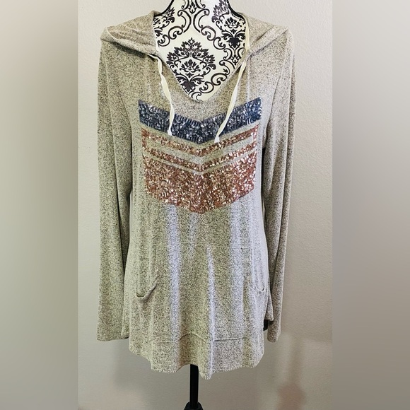Chance or Fate Gray Sequin Chevron Hoodie Sz-Large - Picture 1 of 6